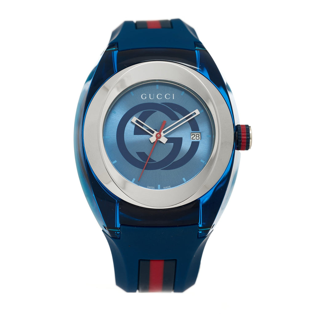 Gucci Stainless Steel Rubber 46mm Sync Web Quartz Watch Blue