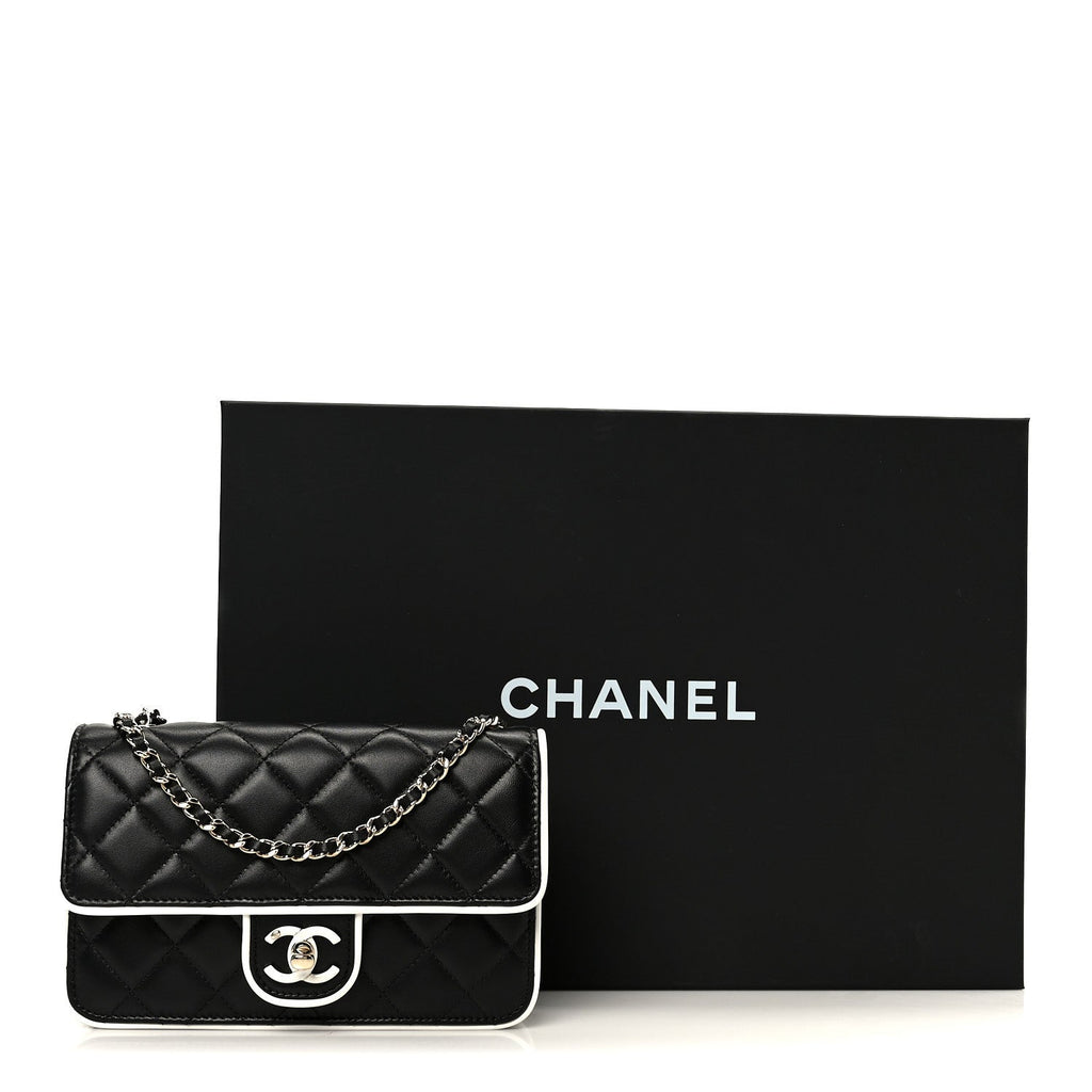 Chanel Lambskin Quilted Resin CC Mini Flap Bag Black White