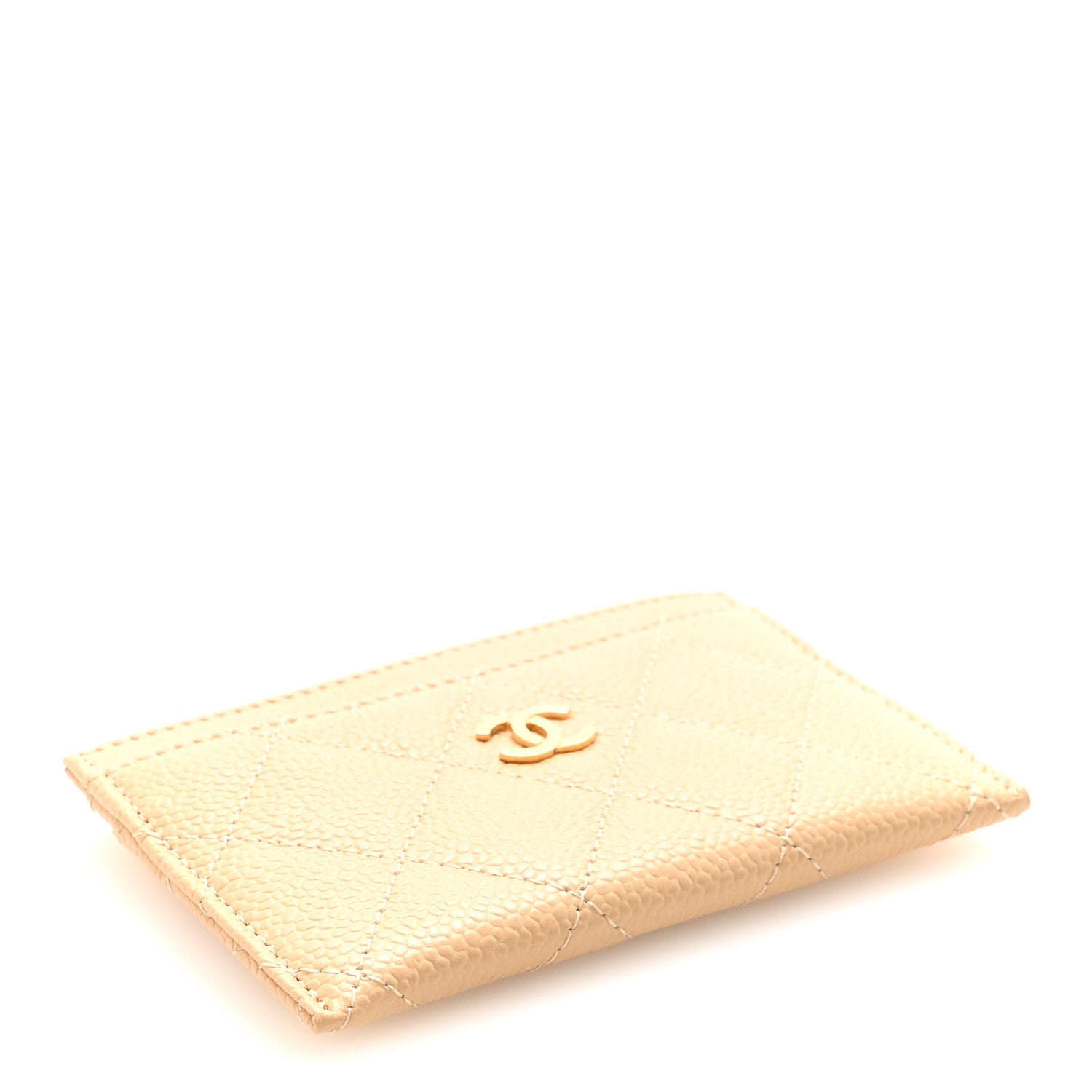 Caviar Quilted Card Holder Light Beige