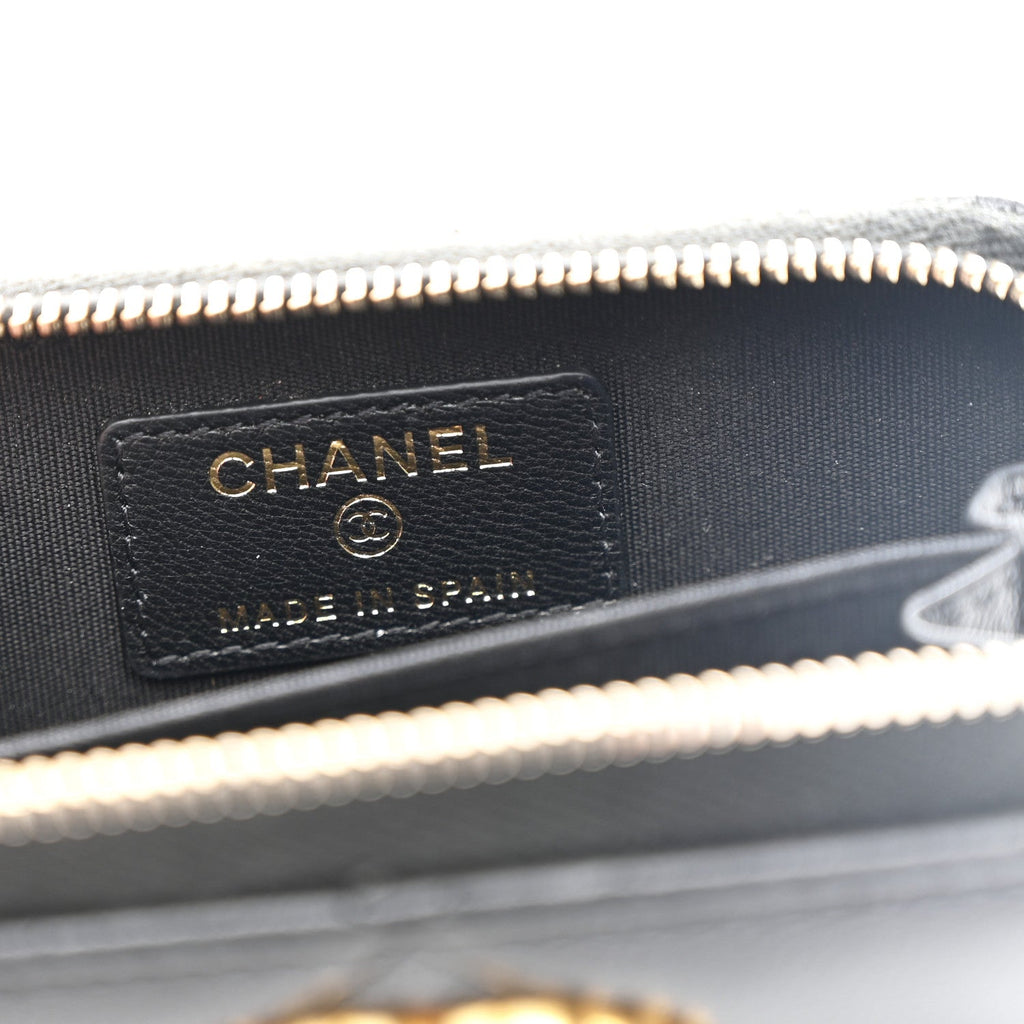 Lambskin Quilted Chanel 19 Zip Around Coin Purse Wallet Black