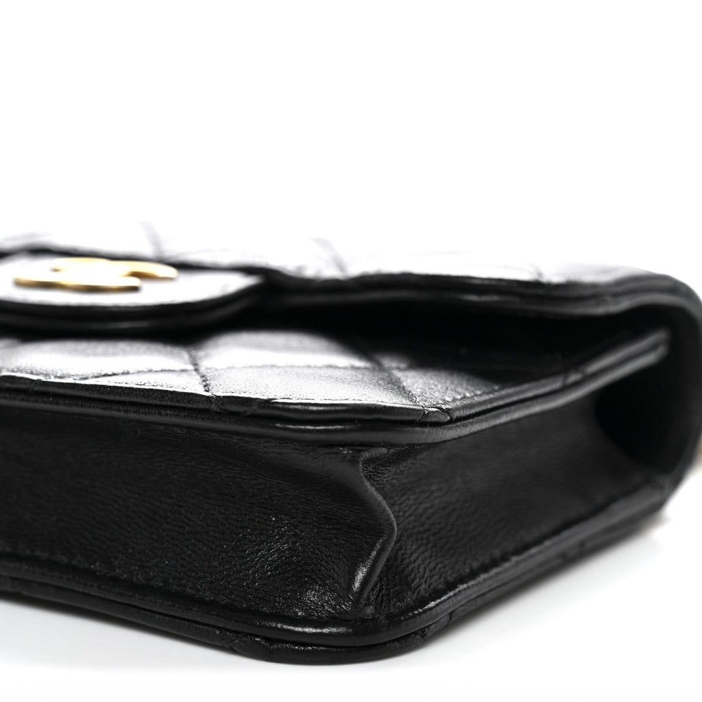Chanel Lambskin Quilted Top Handle Flap Coin Purse With Chain Black