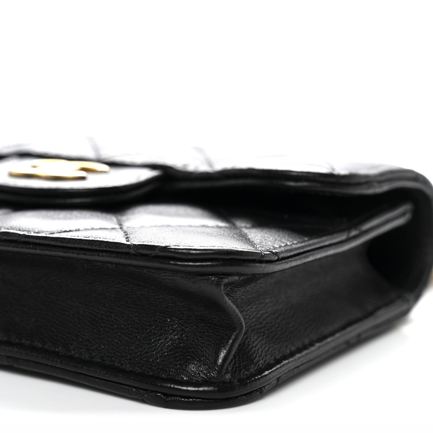 Chanel Lambskin Quilted Top Handle Flap Coin Purse With Chain Black