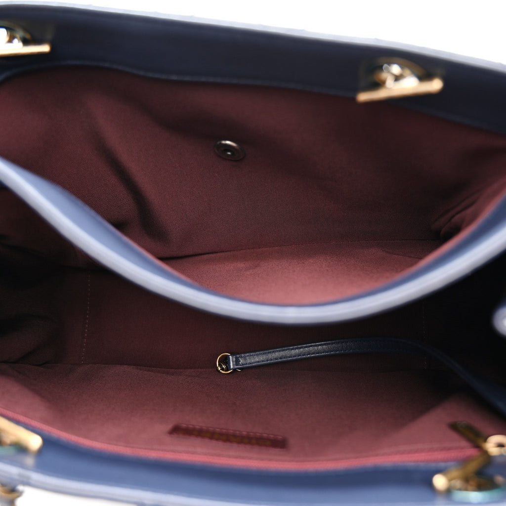 Chanel Lambskin Stitched Medium Around The Corner Shopping Tote Deep Marine