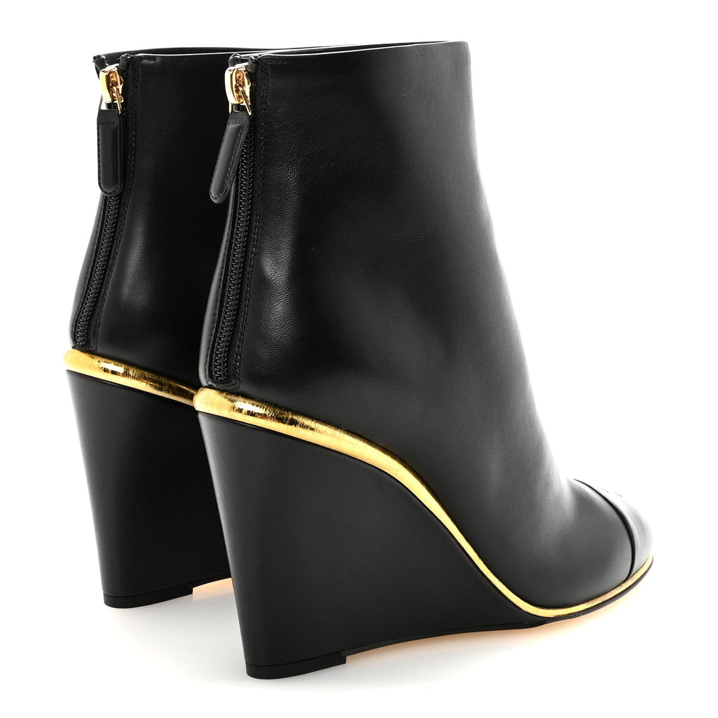Lambskin Cap Toe Wedge Ankle Boots 38 Black