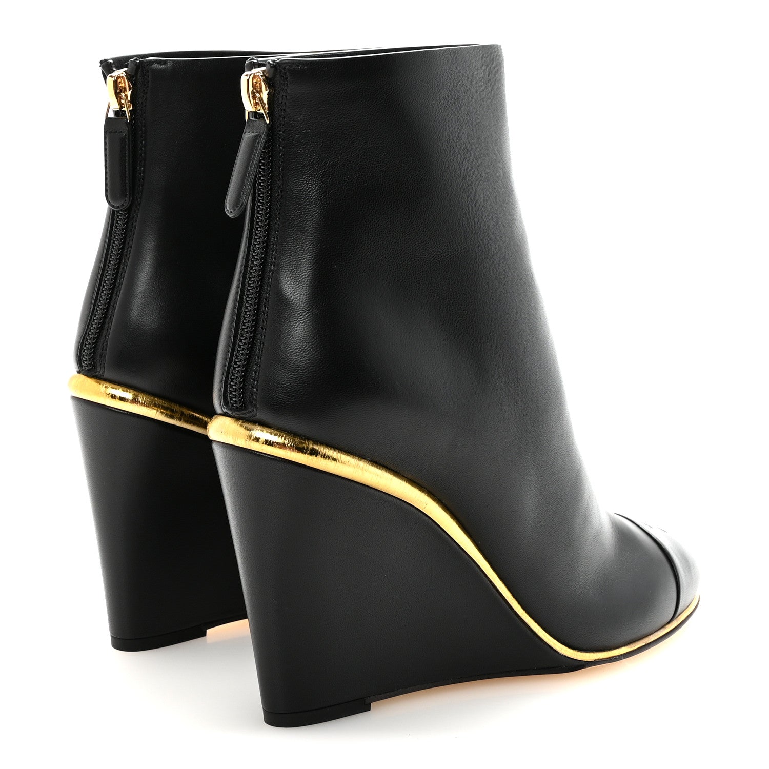 Lambskin Cap Toe Wedge Ankle Boots 38 Black