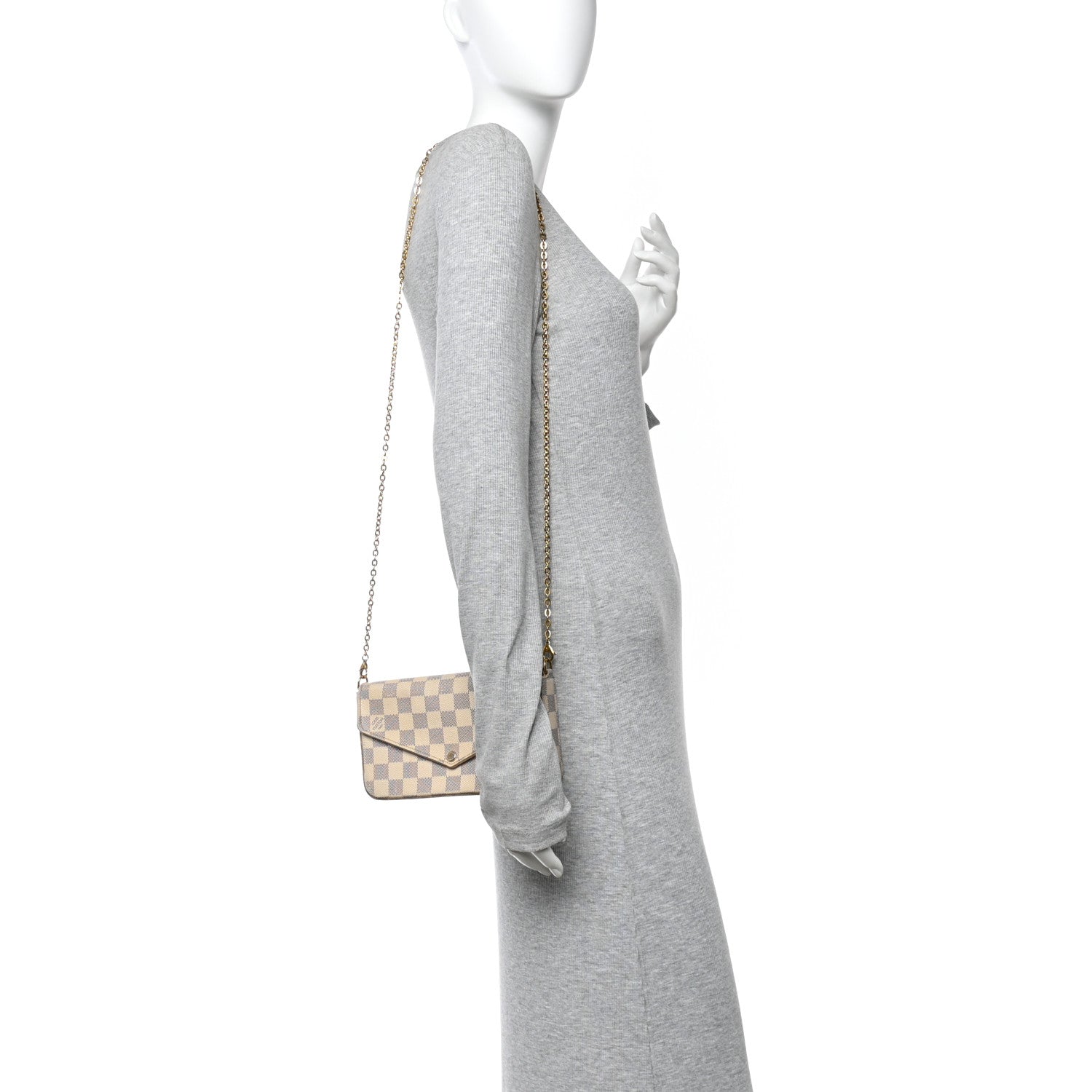 Louis Vuitton Damier Azur Pochette Felicie Chain Wallet Rose Ballerine