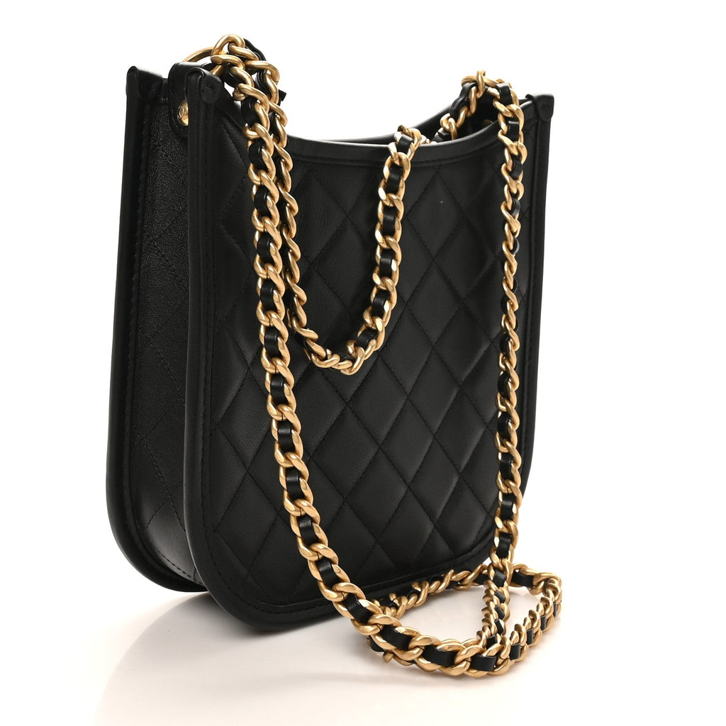 Chanel Calfskin Quilted CC Hobo Handbag Black