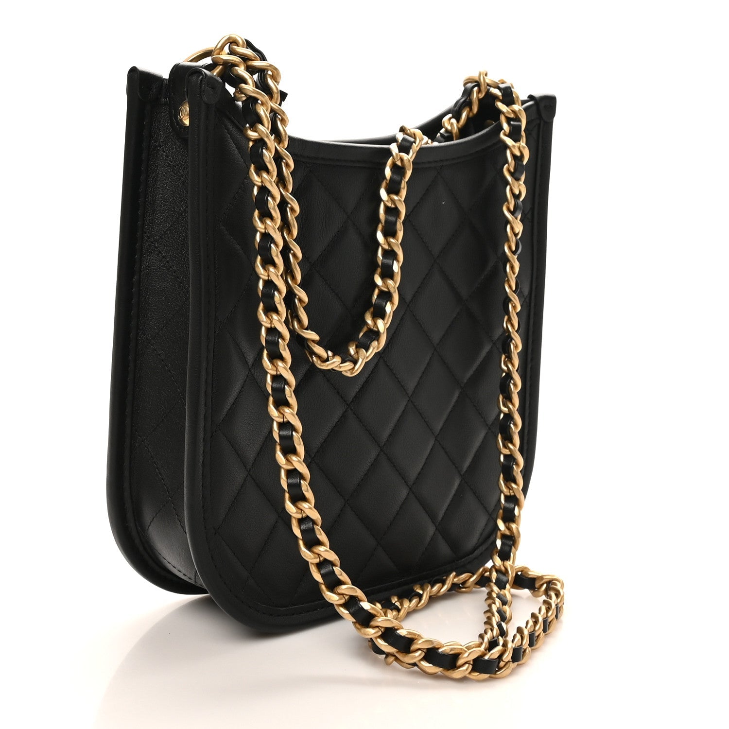 Chanel Calfskin Quilted CC Hobo Handbag Black