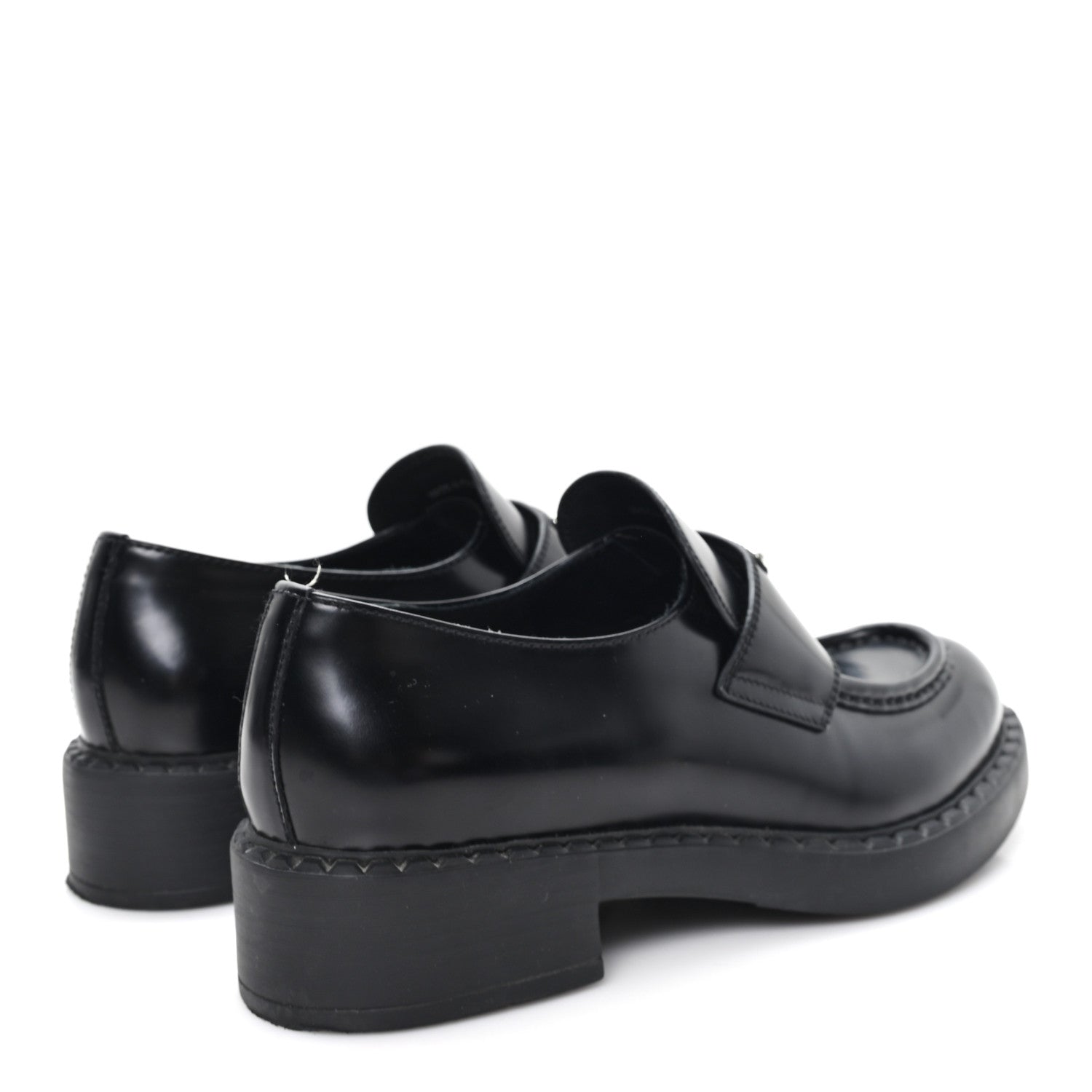 Prada Spazzolato Metal Triangle Logo 50mm Loafers 39 Black