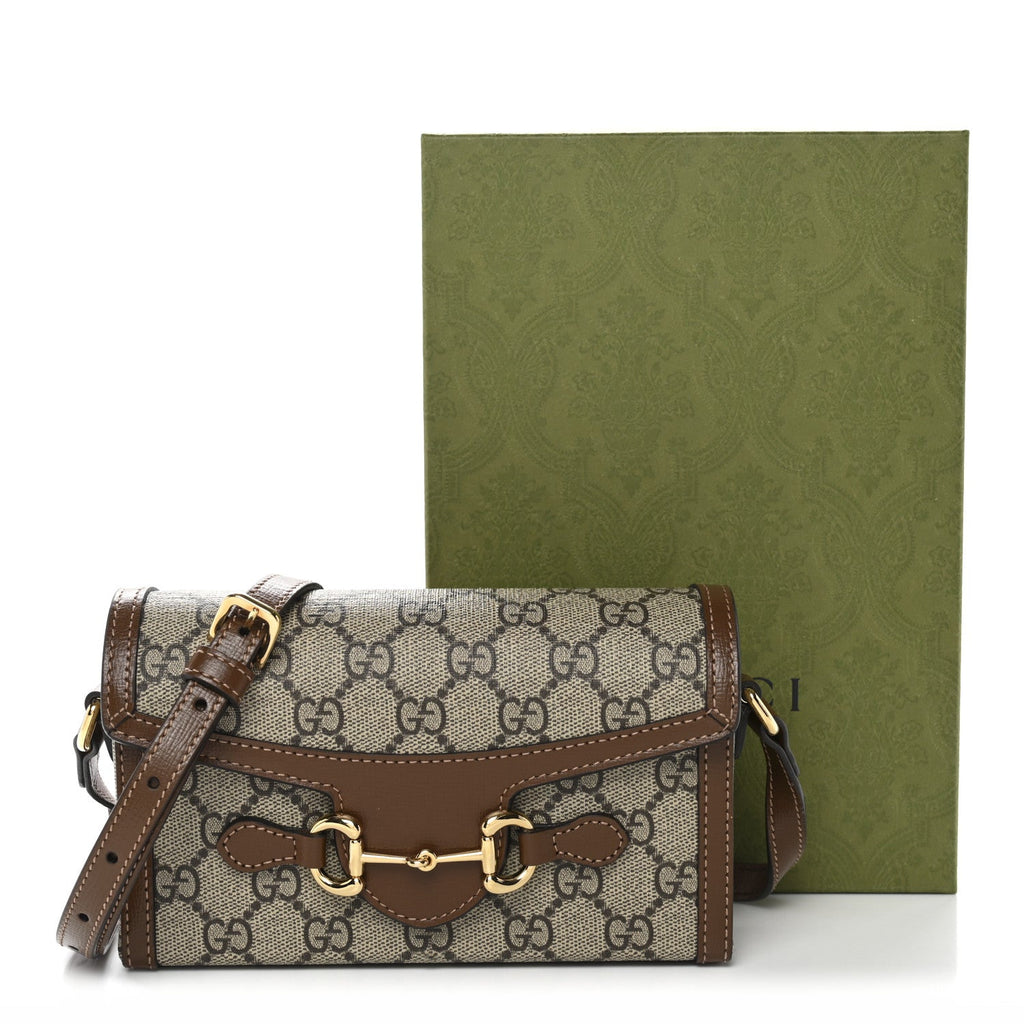 Gucci GG Supreme Monogram Mini Horsebit 1955 Shoulder Bag Beige Brown Sugar