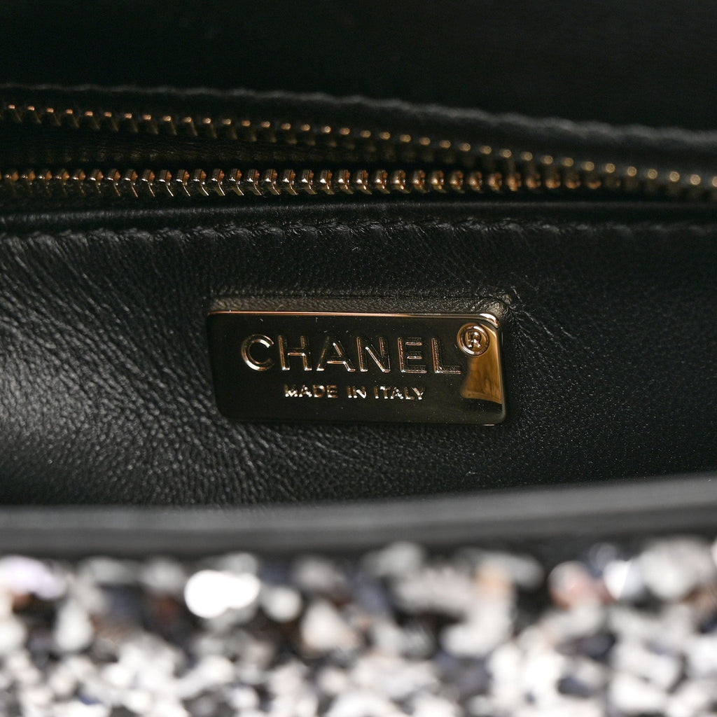 Chanel Sequin Quilted Small Single Flap Black White Grey
