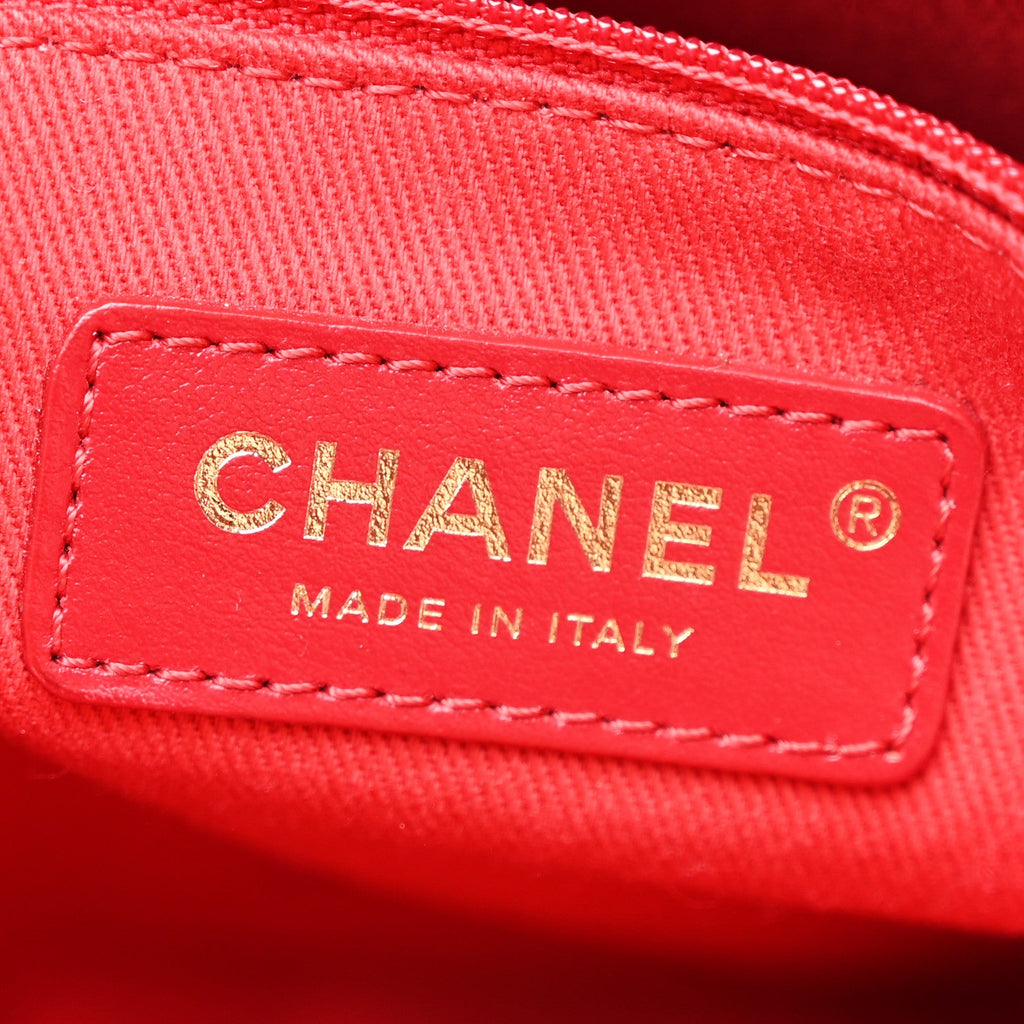 Chanel Mixed Fibers Striped Small Deauville Tote Red