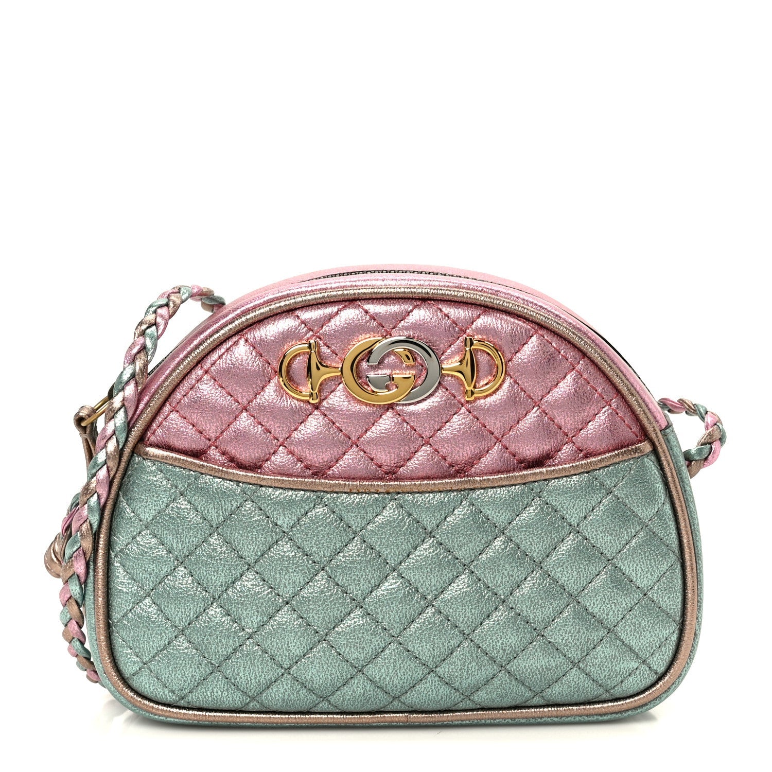 Gucci Laminated Nappa Trapuntata Mini Zumi Dome Shoulder Bag Rosa Lago Rame