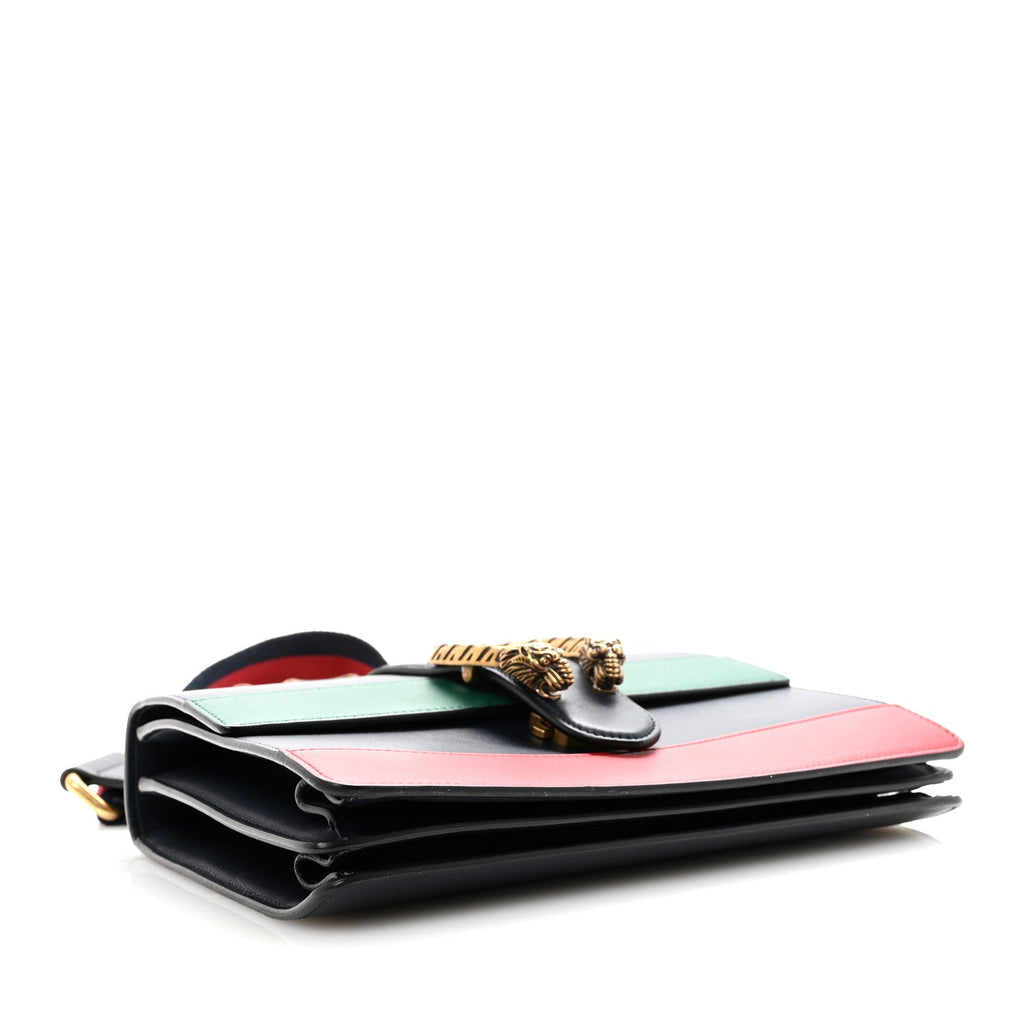 Gucci Moon Calfskin Bamboo Web Medium Dionysus Top Handle Bag Blue Emerald Hibiscus Red