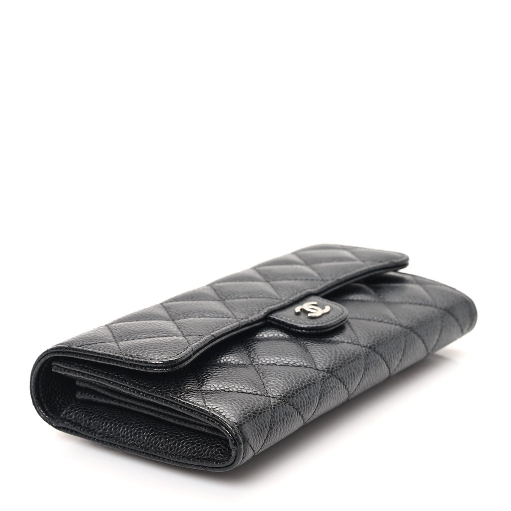 Caviar Quilted Large Gusset Flap Wallet Black