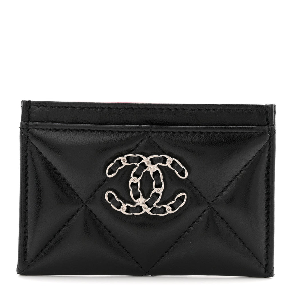 Lambskin Quilted Chanel 19 Card Holder Black