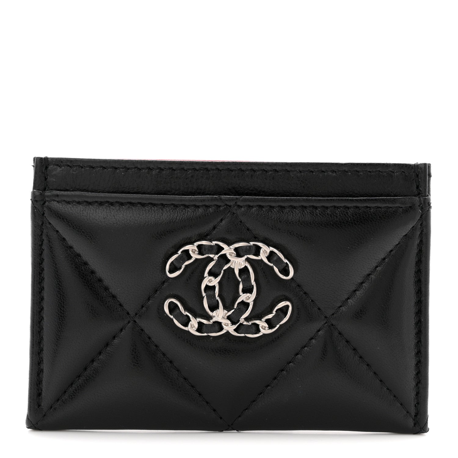 Lambskin Quilted Chanel 19 Card Holder Black