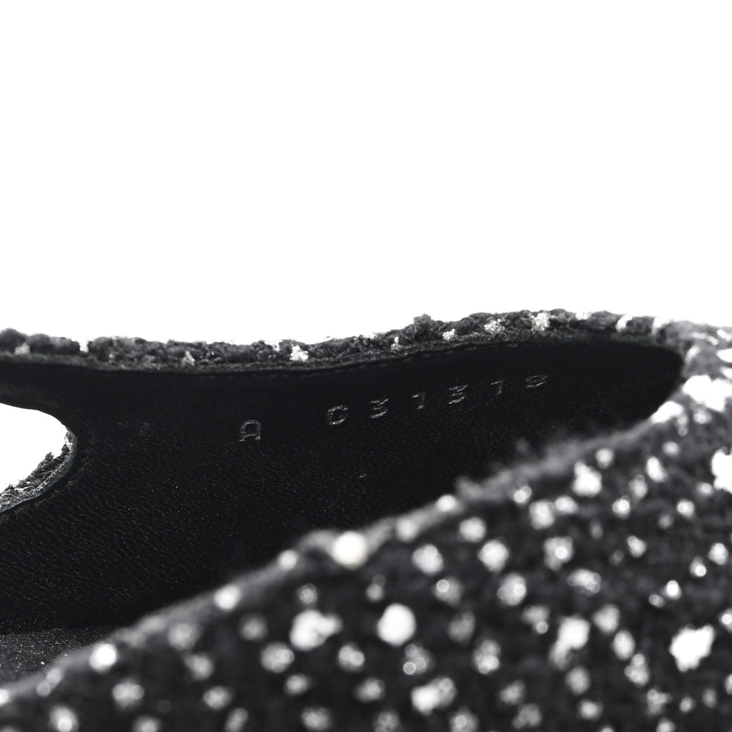 Chanel Tweed Polkadot Grosgrain Cap Toe CC Slingback Pumps 36 Black White Silver