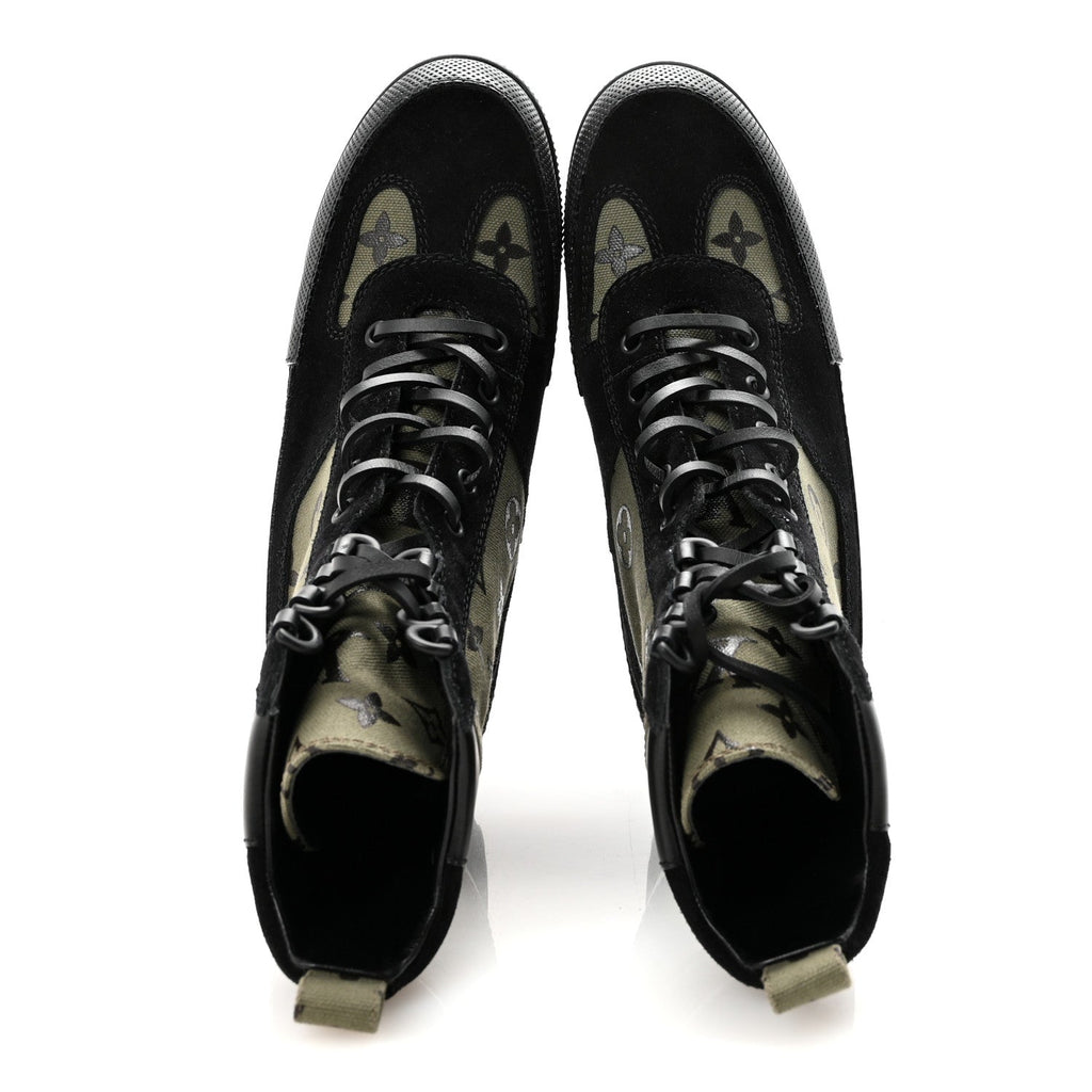 Louis Vuitton Suede Monogram Laureate Platform Desert Boots 37 Kaki Black