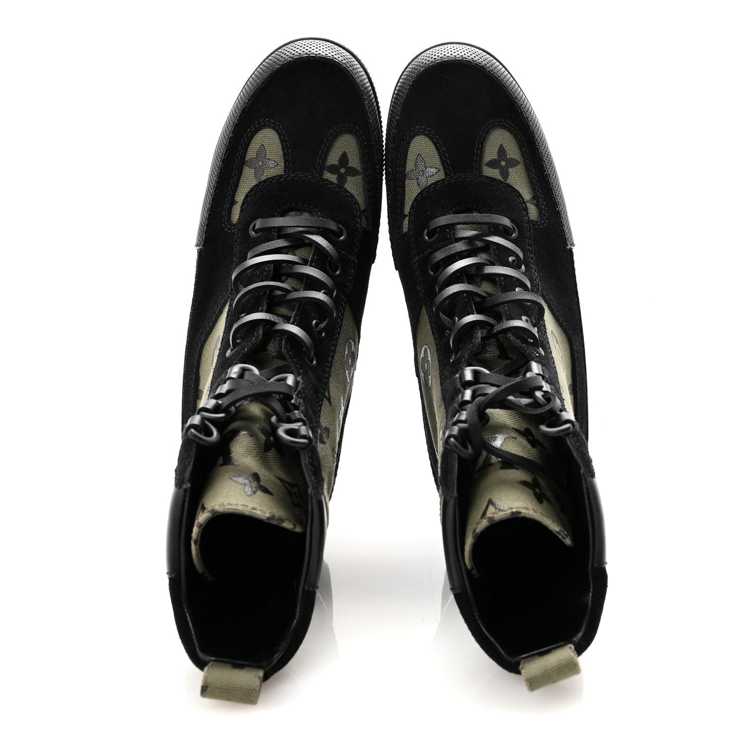 Louis Vuitton Suede Monogram Laureate Platform Desert Boots 37 Kaki Black