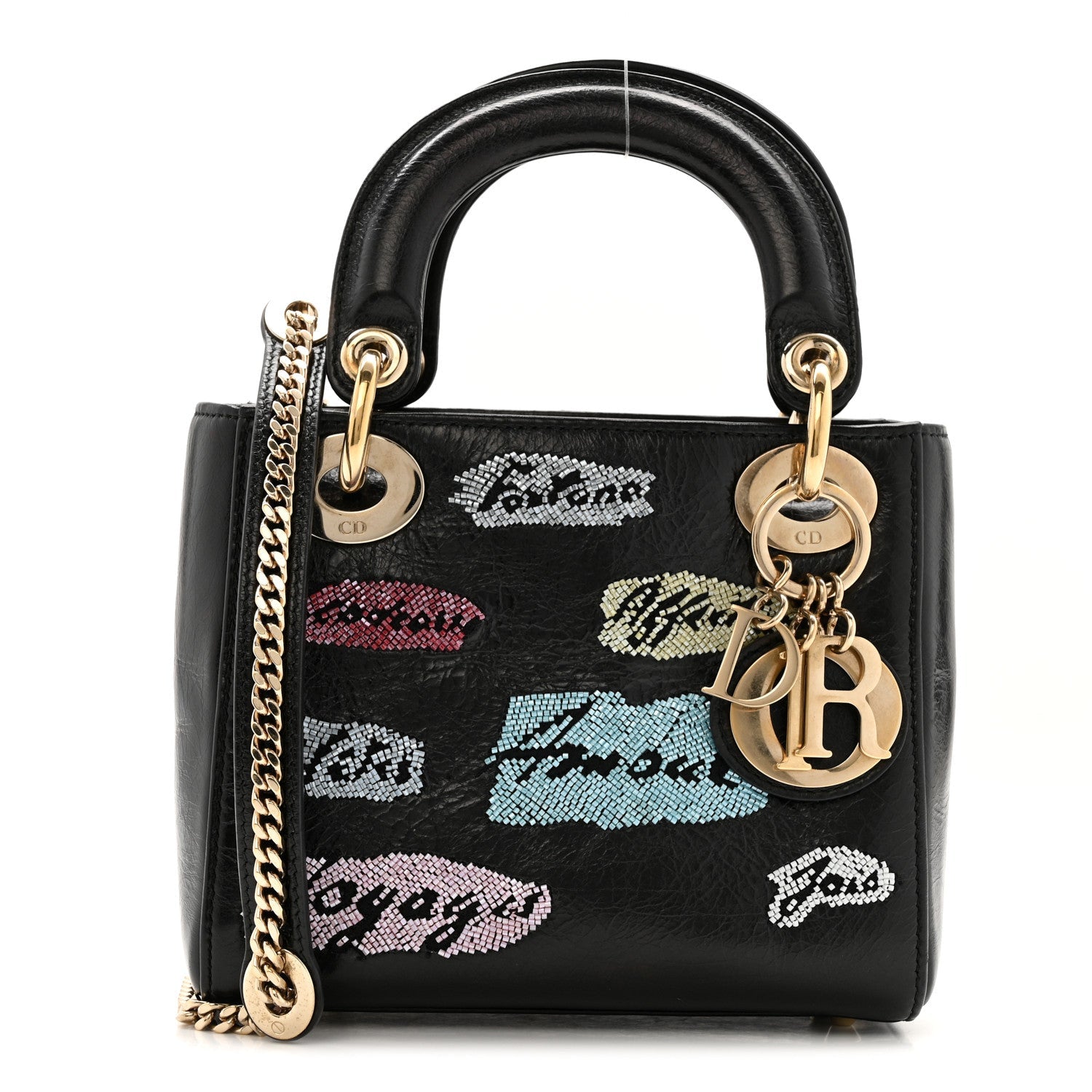 Christian Dior Calfskin Beaded Mini Lady Dior Black