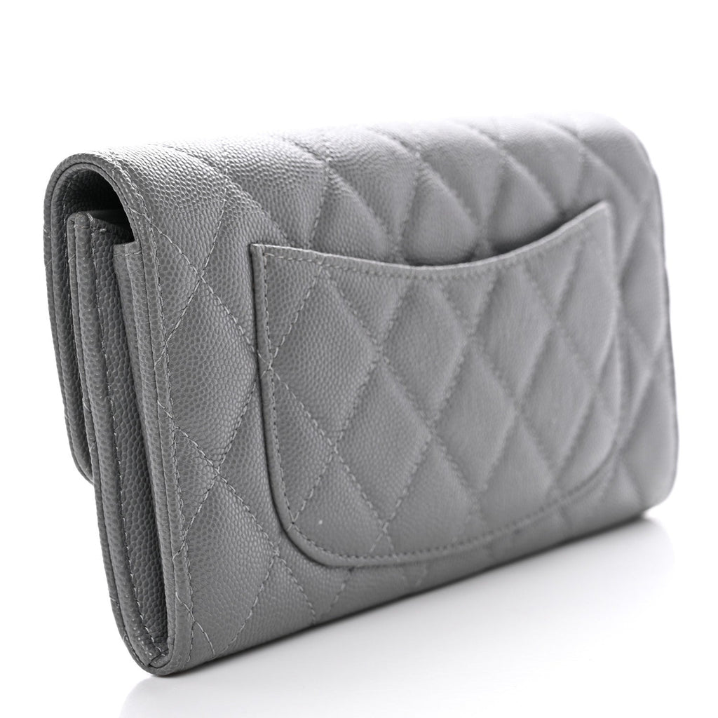 Caviar Quilted Large Gusset Flap Wallet Grey