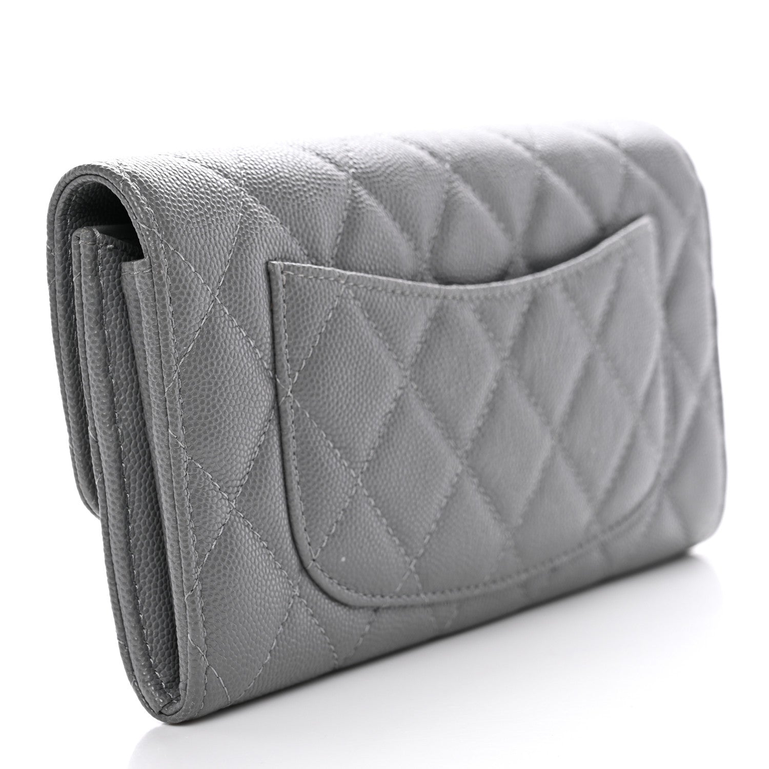 Caviar Quilted Large Gusset Flap Wallet Grey