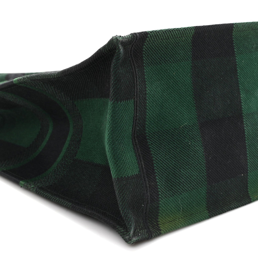 Christian Dior Canvas Embroidered Large Checkered Book Tote Black Green