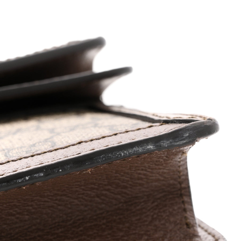 Gucci GG Supreme Monogram Textured Dollar Calfskin Top Handle Dionysus Shoulder Bag Beige Ebony New Acero