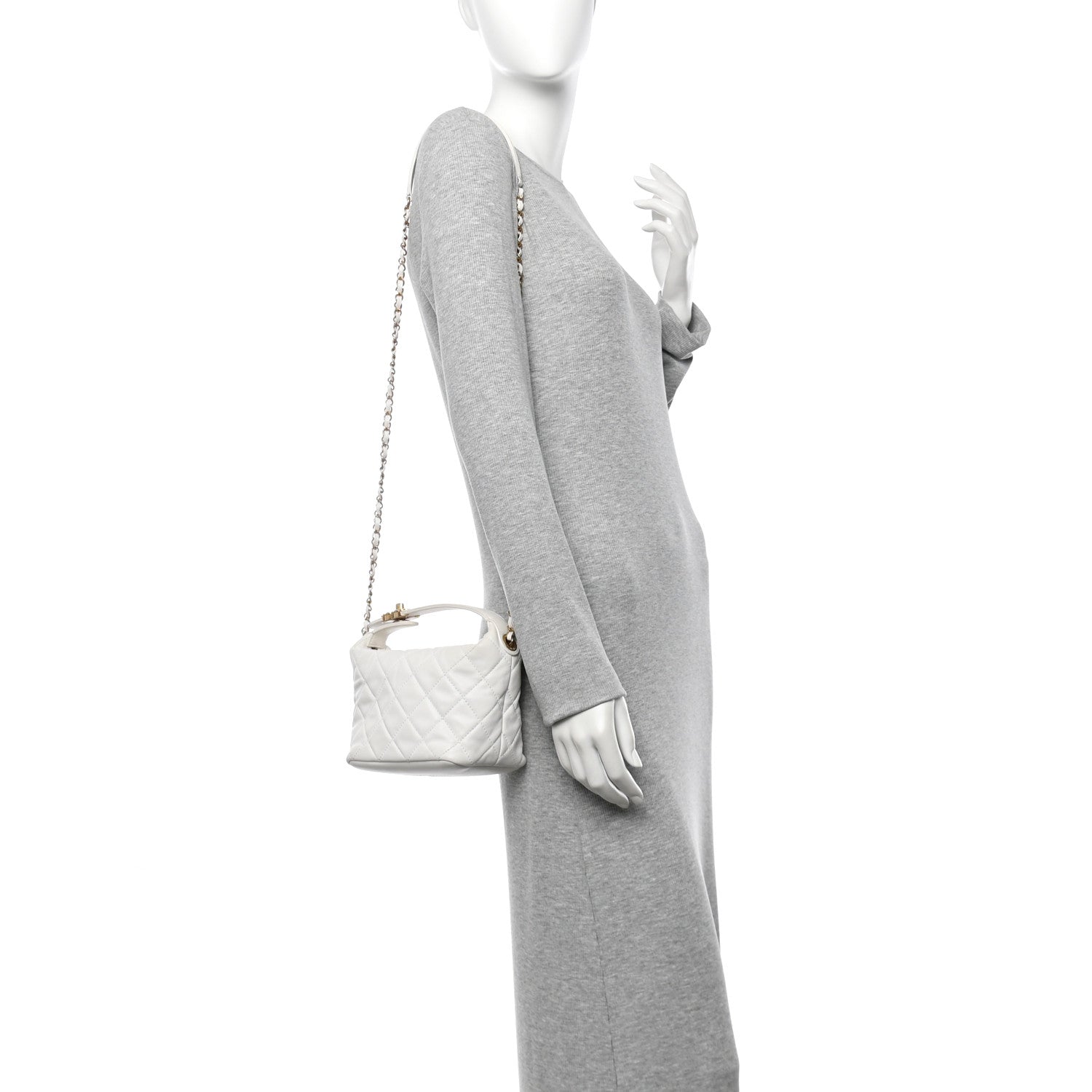 Chanel Lambskin Quilted Small Perfect Meeting Hobo White