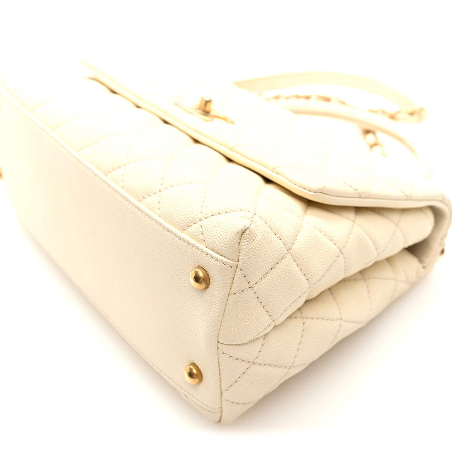 Chanel Caviar Quilted Small Coco Handle Flap White