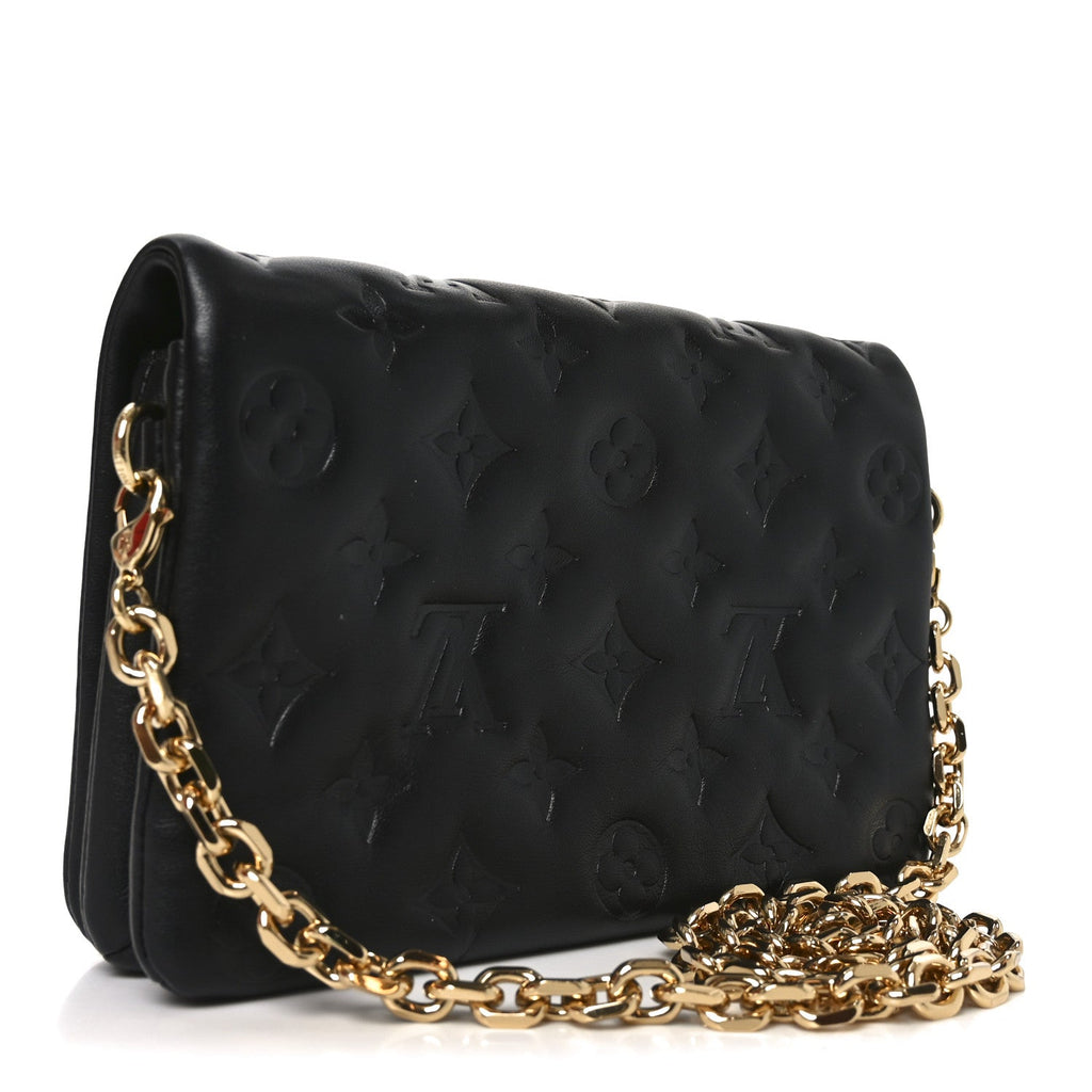 Louis Vuitton Lambskin Embossed Monogram Pochette Coussin Black