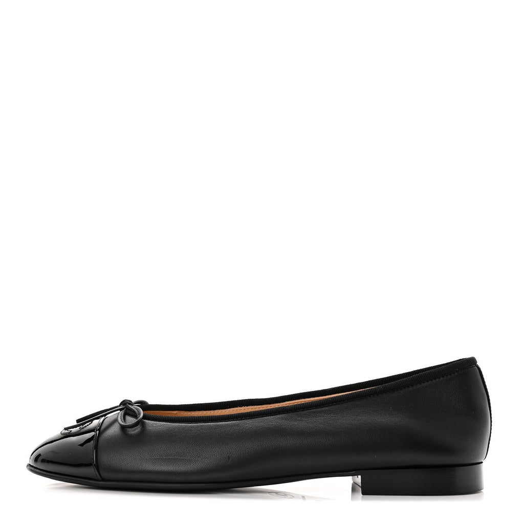 Lambskin Patent Cap Toe Ballerina Flats 40 Black