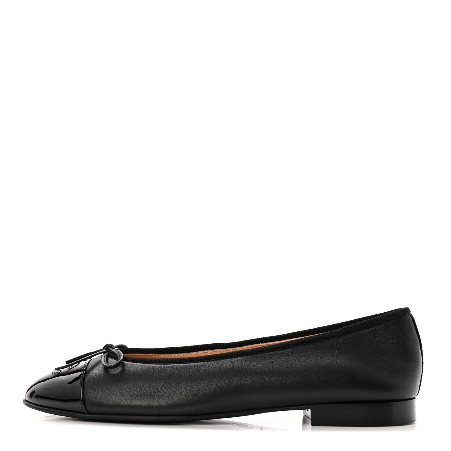 Lambskin Patent Cap Toe Ballerina Flats 40 Black