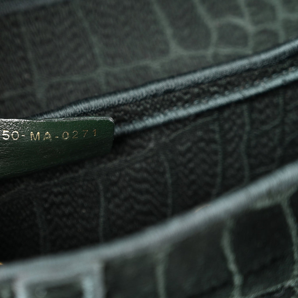 Christian Dior Velvet Crocodile Effect Saddle Bag Green