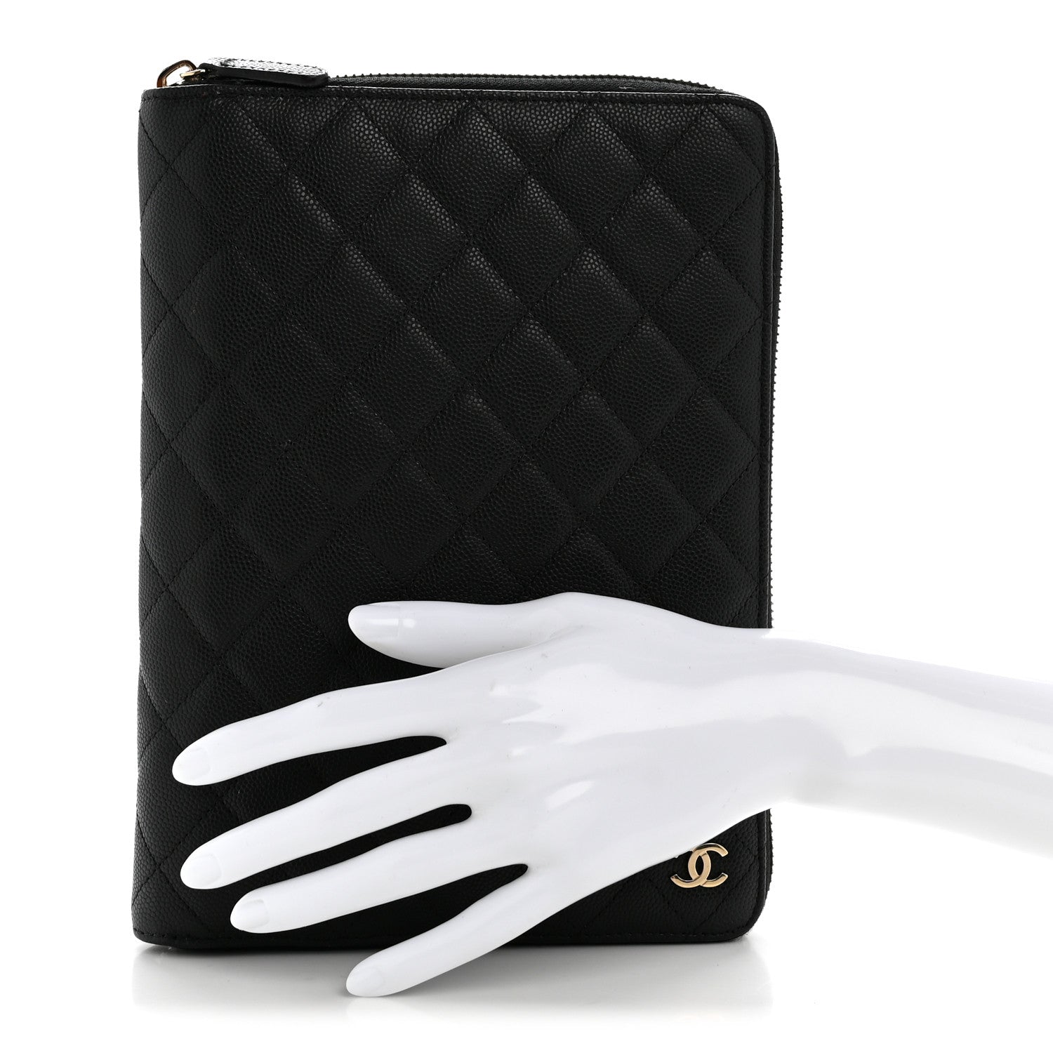 Caviar Quilted Zip Around Notebook Agenda Cover Black