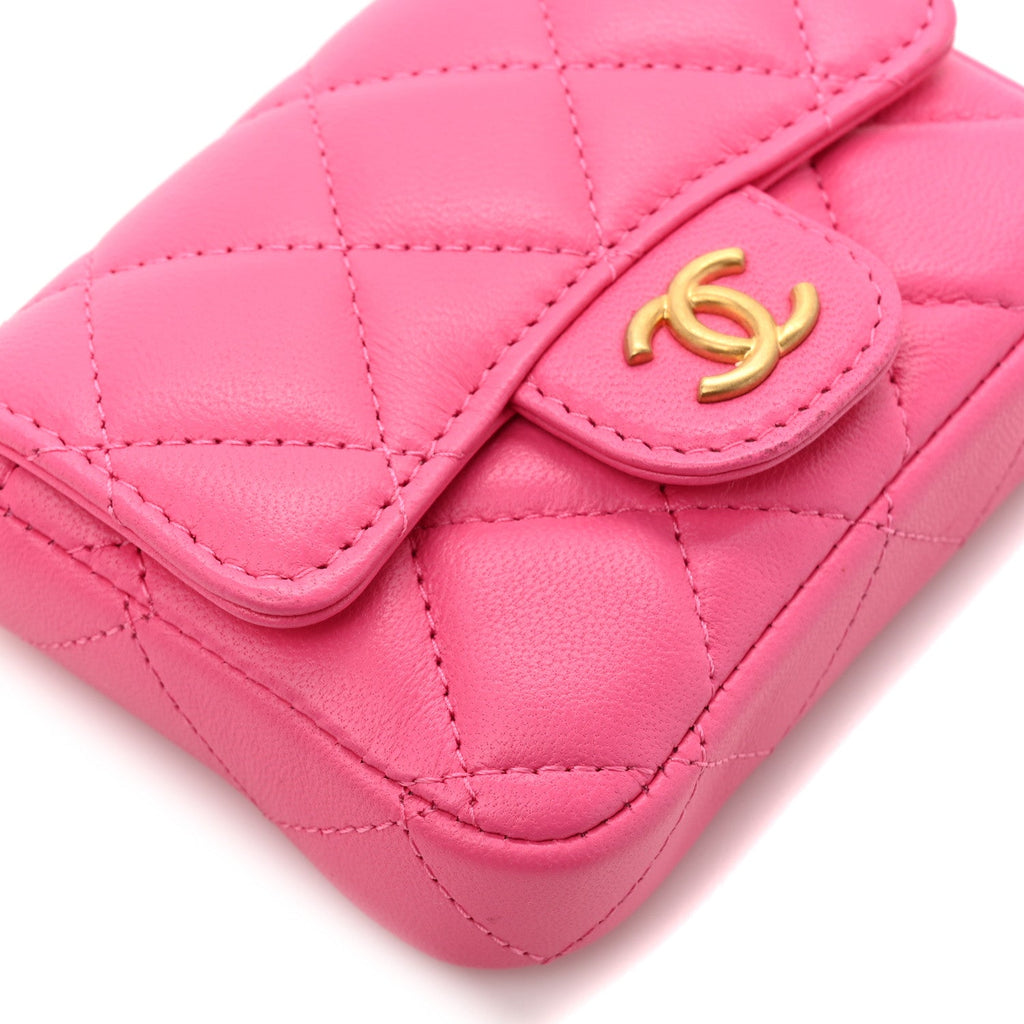 Chanel Lambskin Enamel Quilted Mini Chain Belt Bag Pink