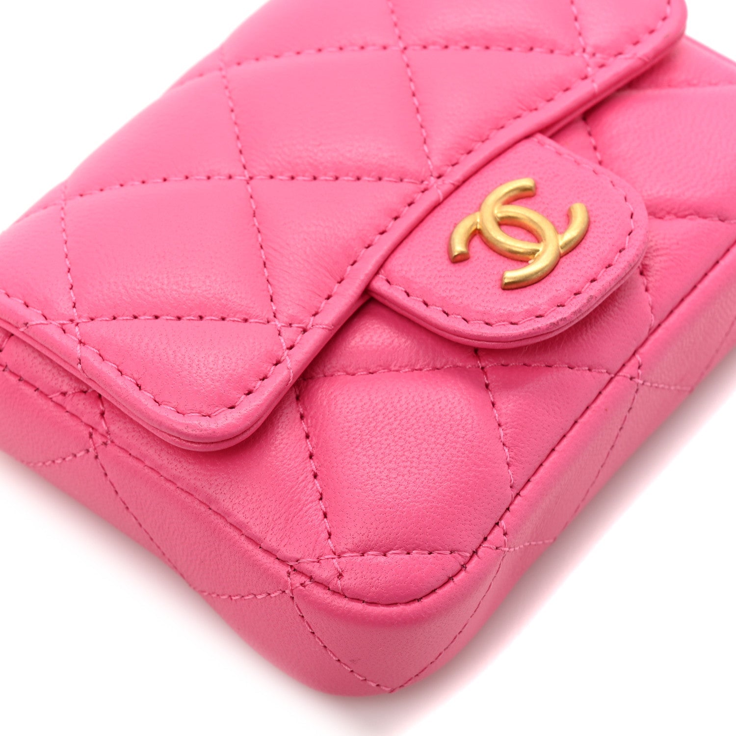 Chanel Lambskin Enamel Quilted Mini Chain Belt Bag Pink