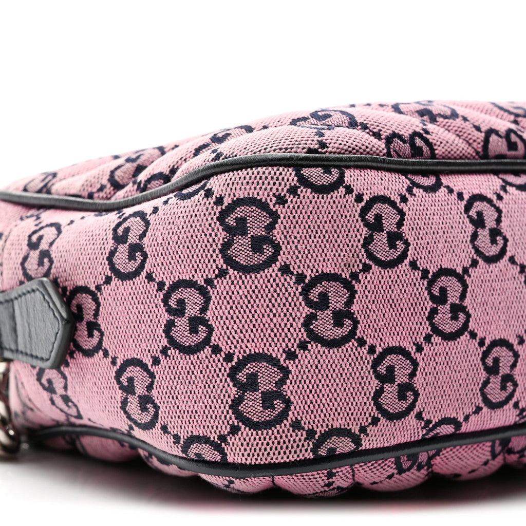Gucci Monogram Multicolor Matelasse Diagonal Small GG Marmont Chain Shoulder Bag Pink Blue