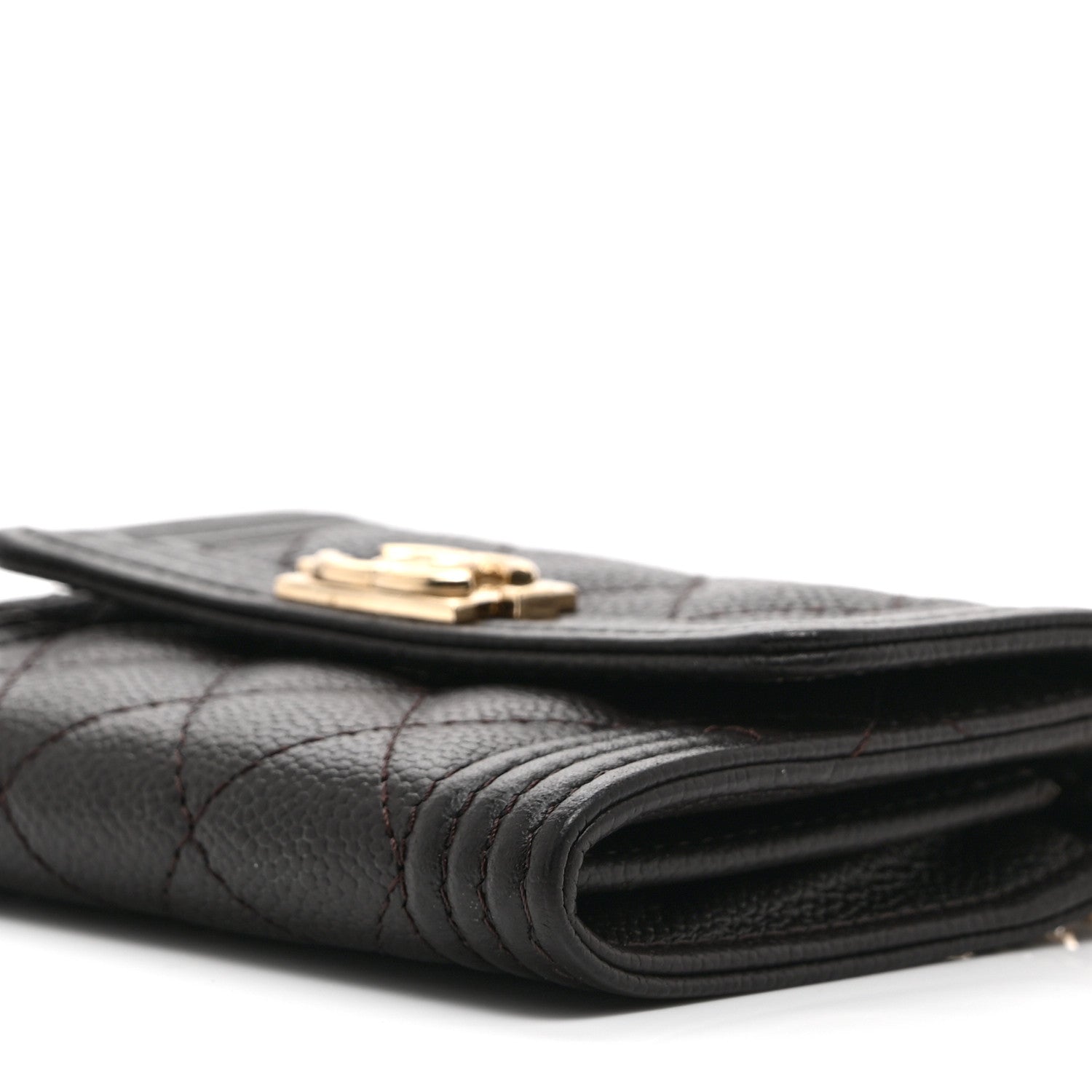 Chanel Caviar Quilted Boy Card Holder On Chain Black