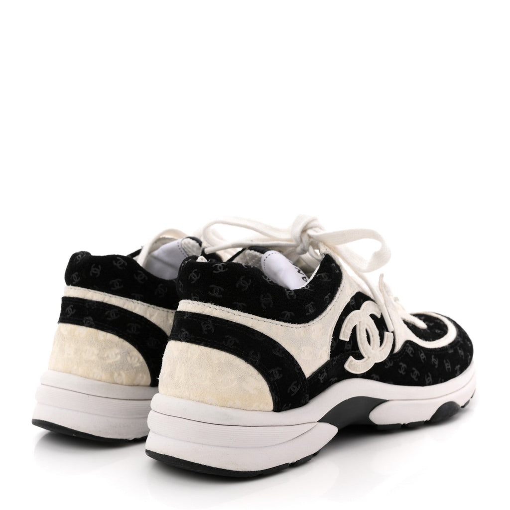 Nylon Suede Calfskin Printed CC Sneakers 36 White Black