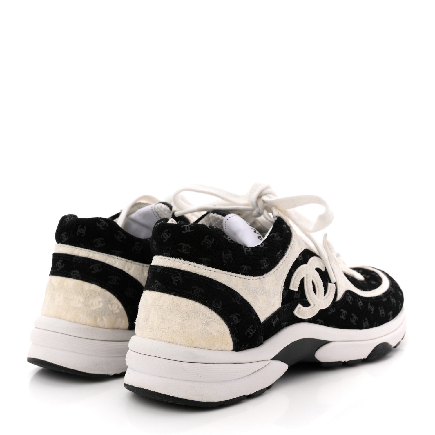 Nylon Suede Calfskin Printed CC Sneakers 36 White Black