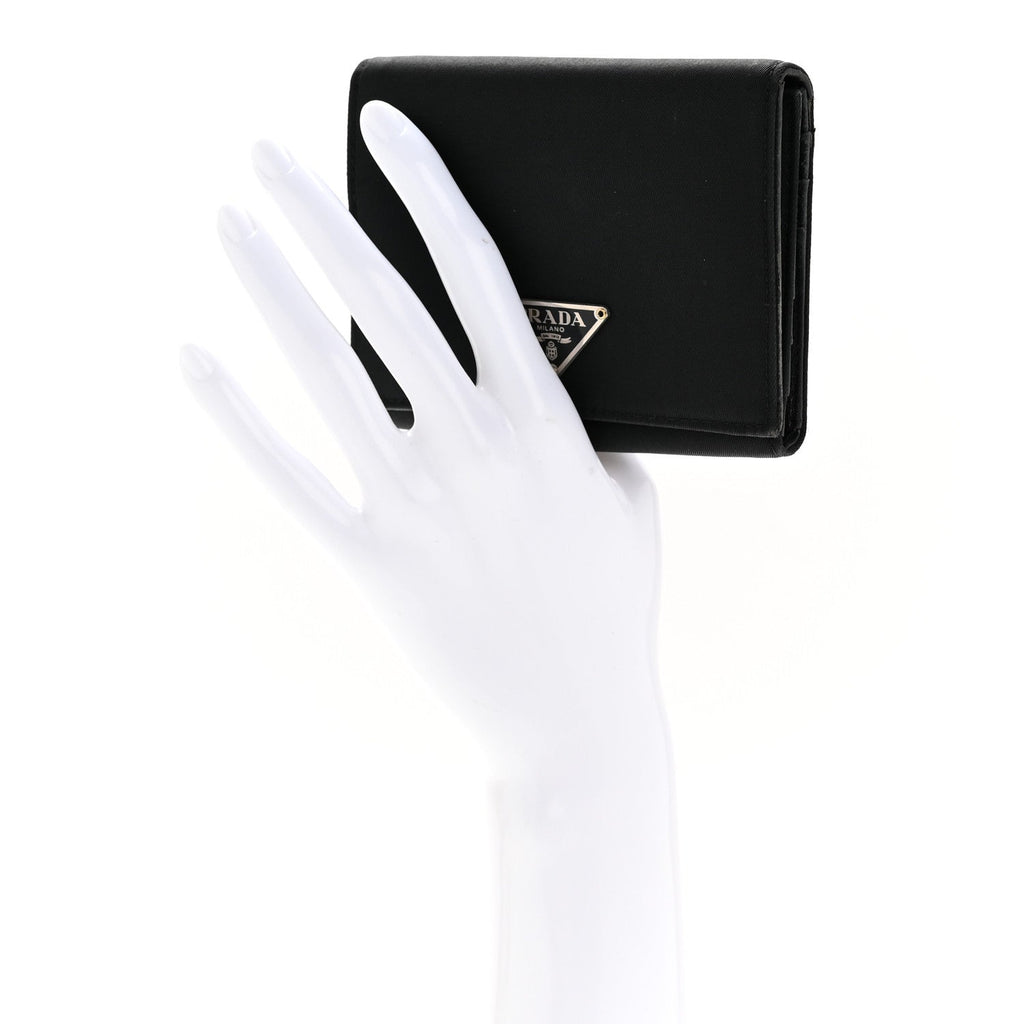 Prada Tessuto Nylon Tri-Fold Compact Wallet  Black