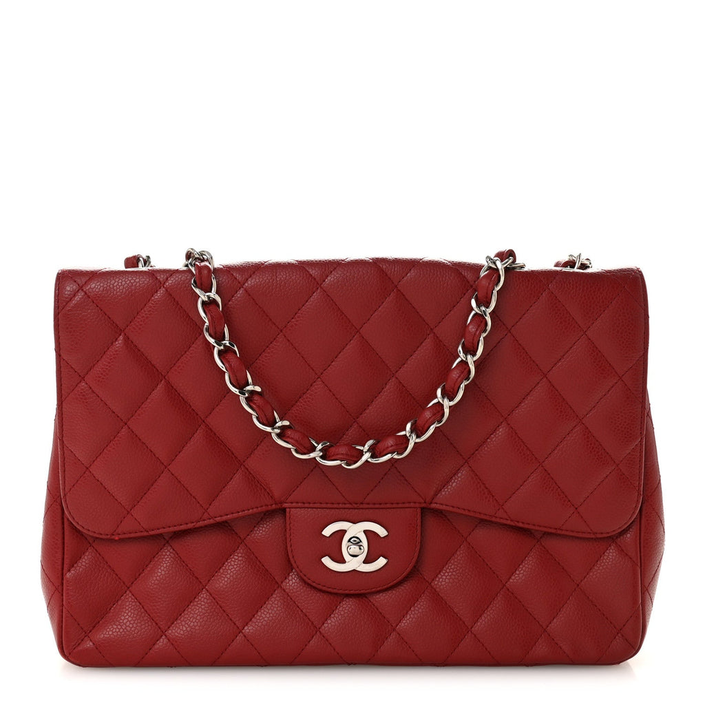 Chanel Caviar Quilted Jumbo Single Flap Dark Red