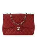 Chanel Caviar Quilted Jumbo Single Flap Dark Red