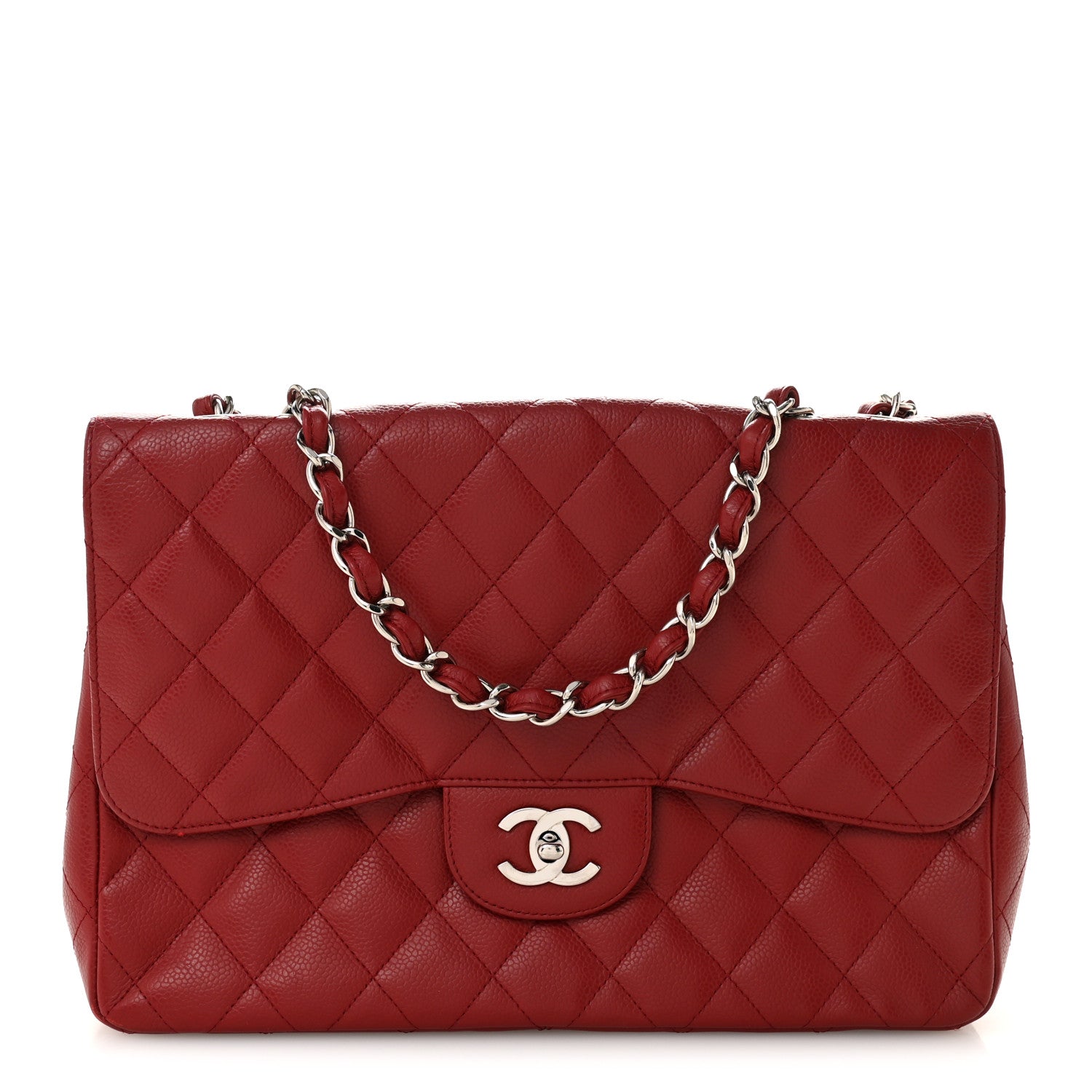 Chanel Caviar Quilted Jumbo Single Flap Dark Red
