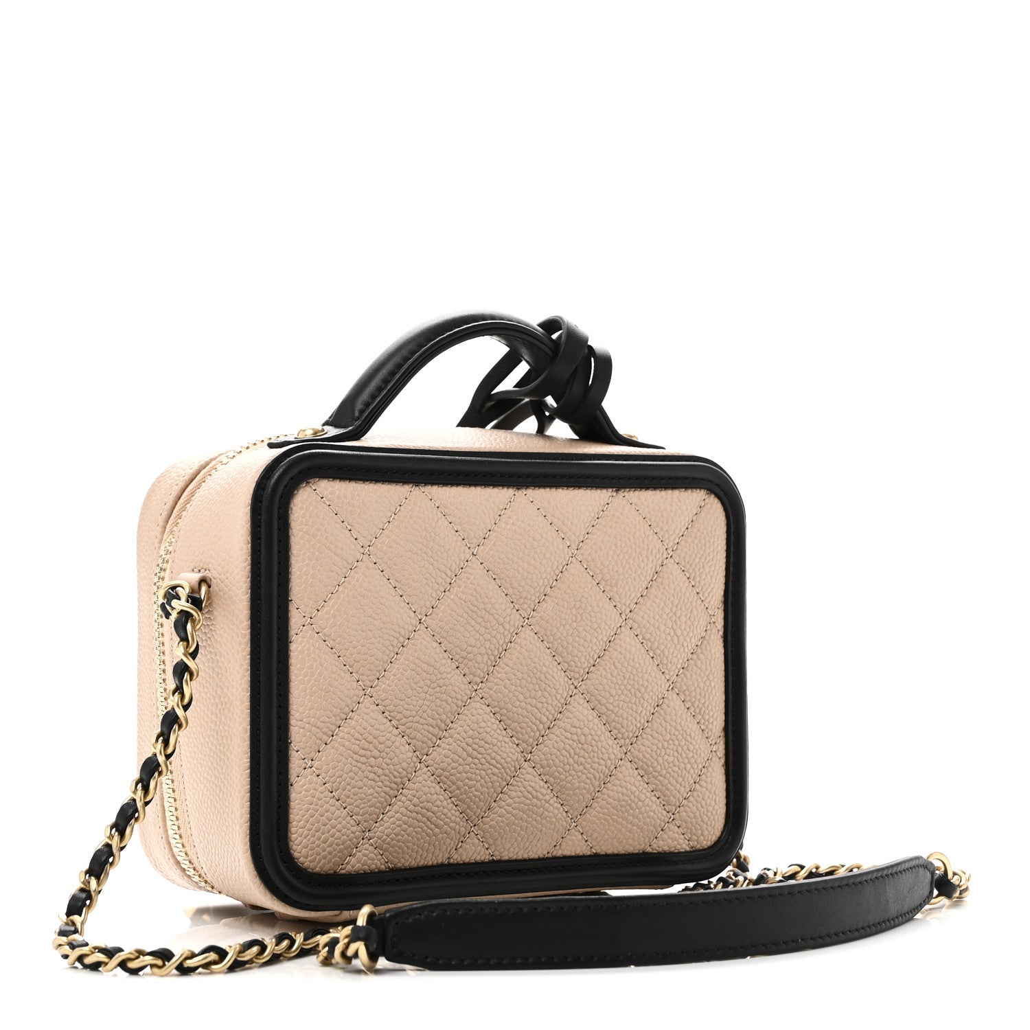 Chanel Caviar Quilted Small CC Filigree Vanity Case Beige Black