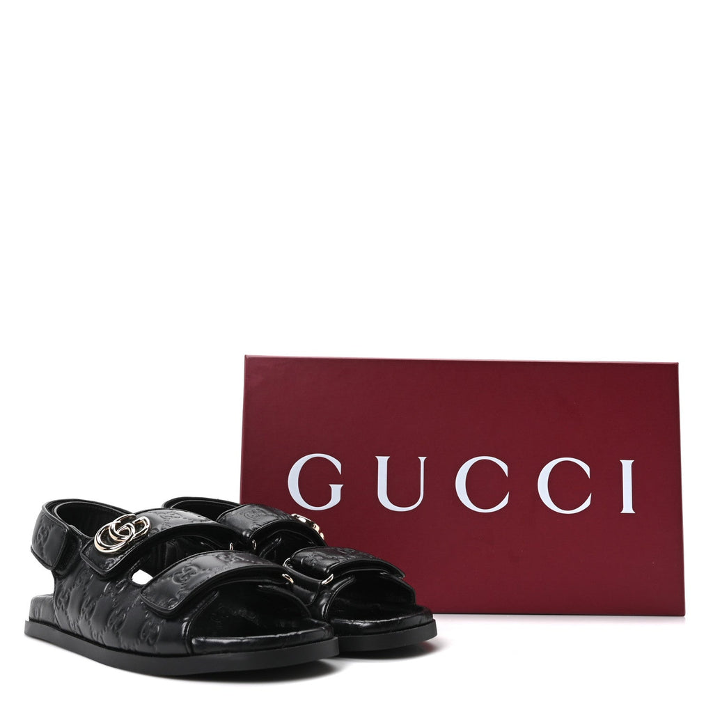 Gucci Guccissima GG Embossed Womens Sandals 37 Black