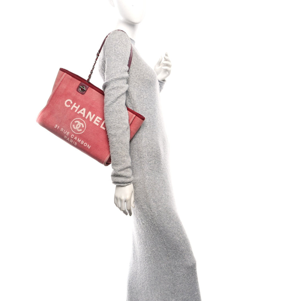 Chanel Canvas Small Deauville Tote Red