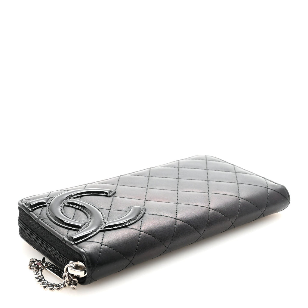 Calfskin Quilted Cambon Large Gusset Zip Around Wallet Black